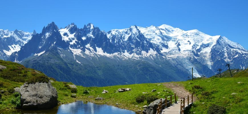 gorgeous view of Mont Blanc mountain on a sunny summer day